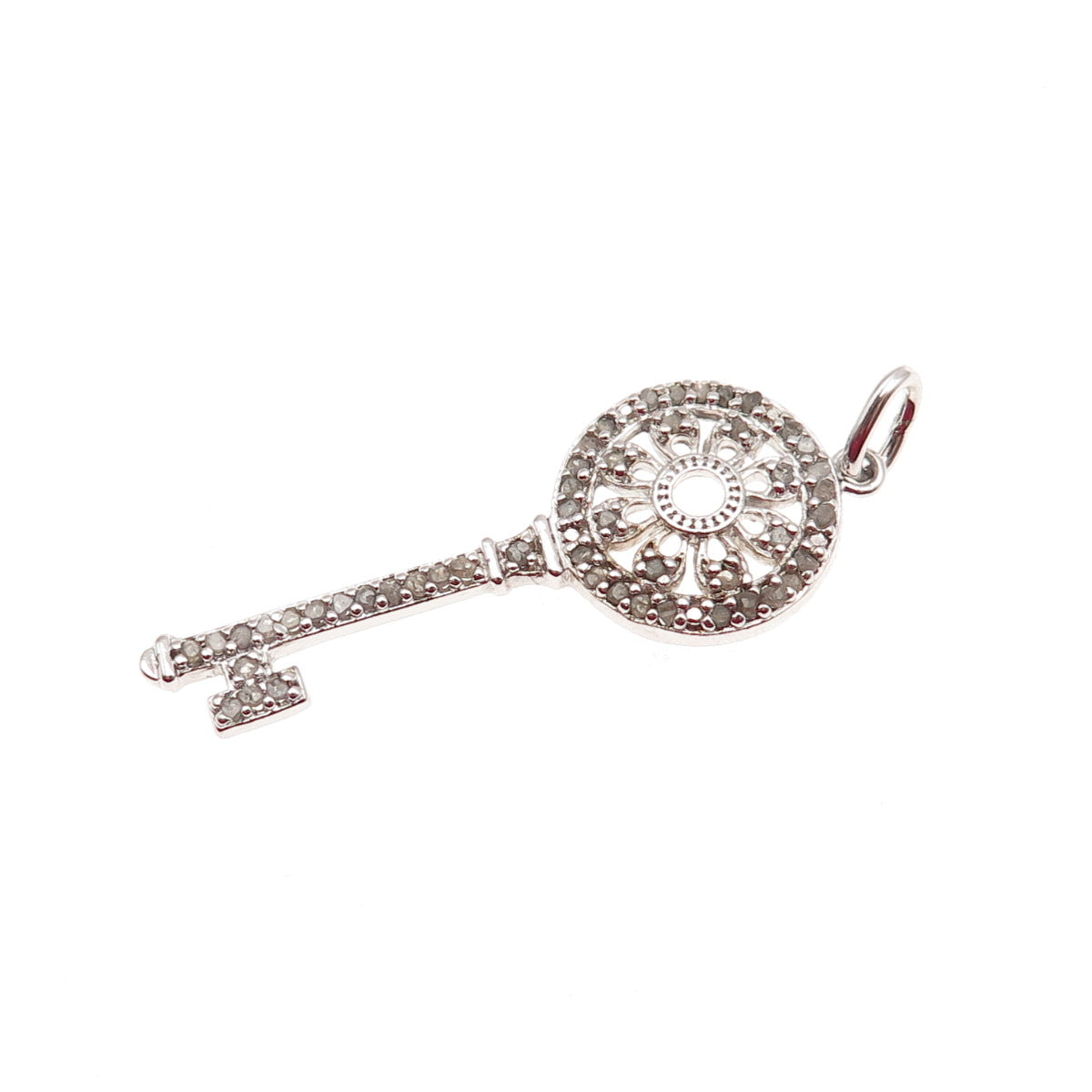 DEE BERKLE 925 Sterling Silver Real Round-Cut Diamond Key Charm Pendant