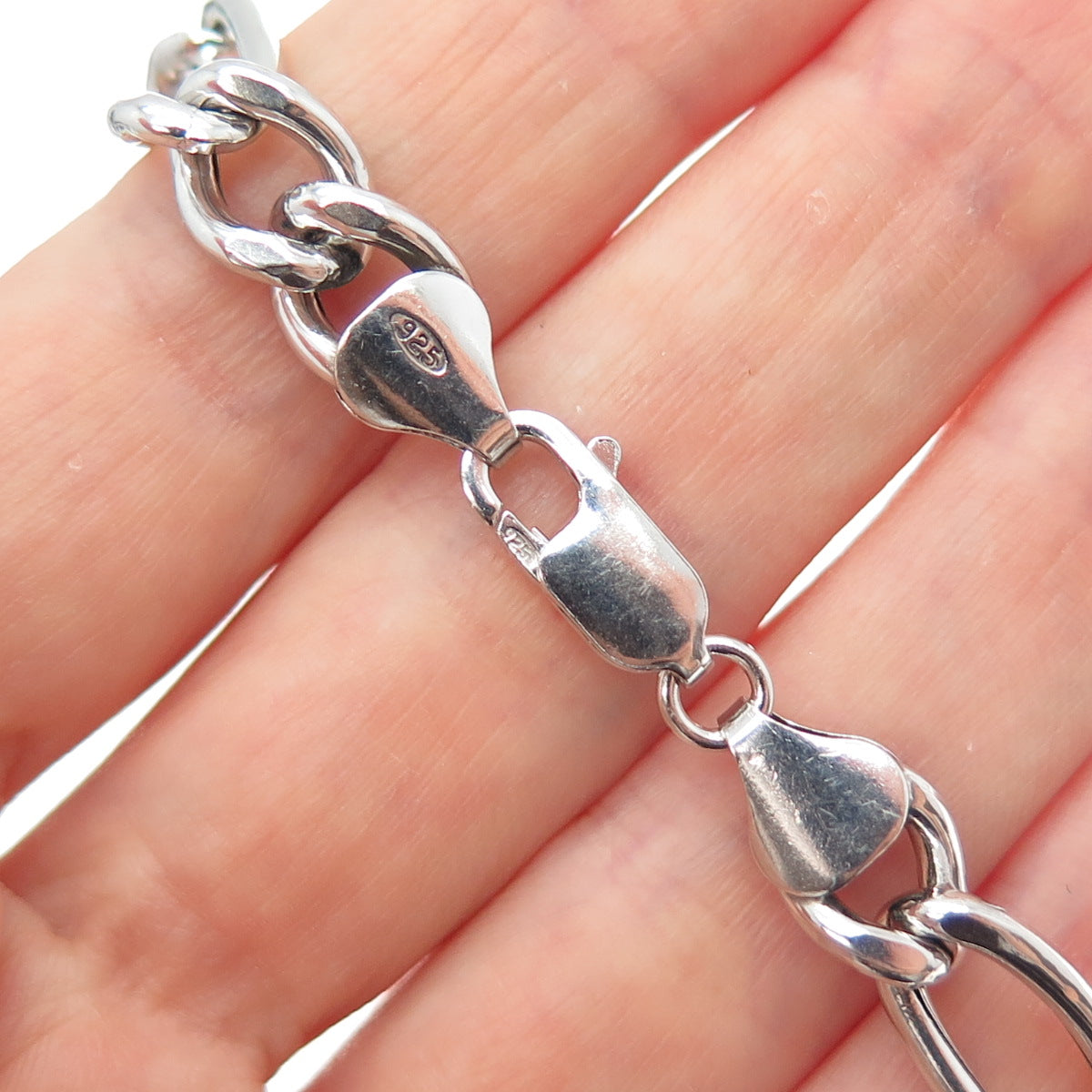 925 Sterling Silver Vintage Italy Figaro Link Bracelet 8.5"