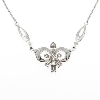 LORAN SIM 925 Sterling Silver Antique Art Deco Rhinestone Chain Necklace 16"