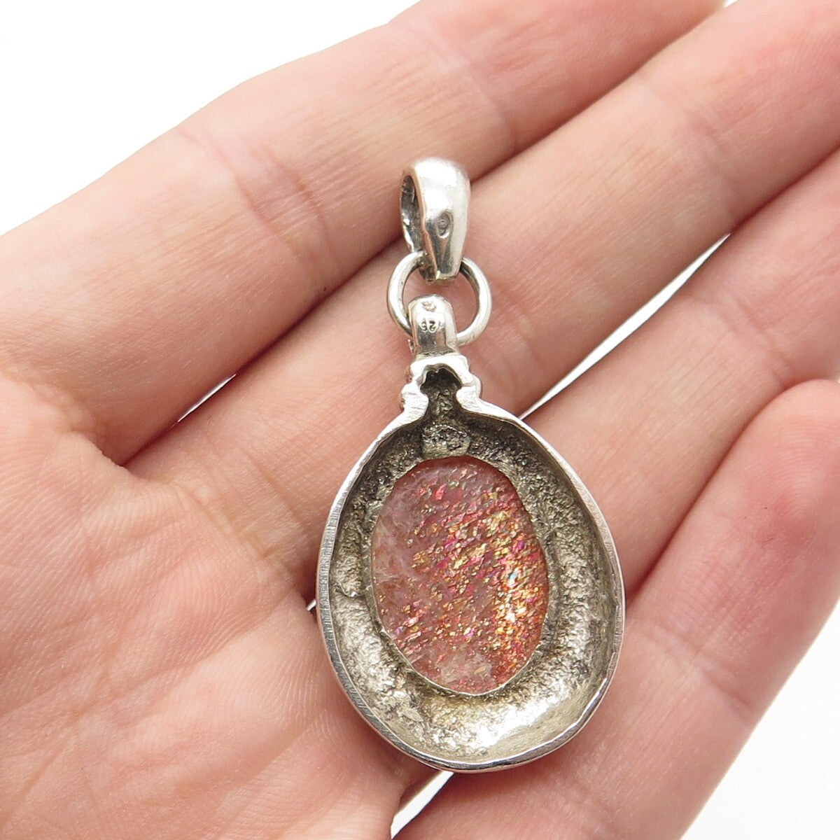 925 Sterling Silver Vintage Mexico Real Chrysocolla Gemstone Pendant