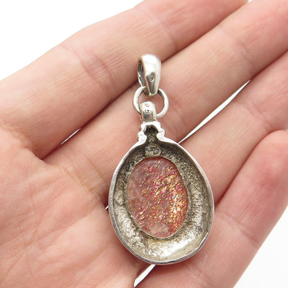925 Sterling Silver Vintage Mexico Real Chrysocolla Gemstone Pendant