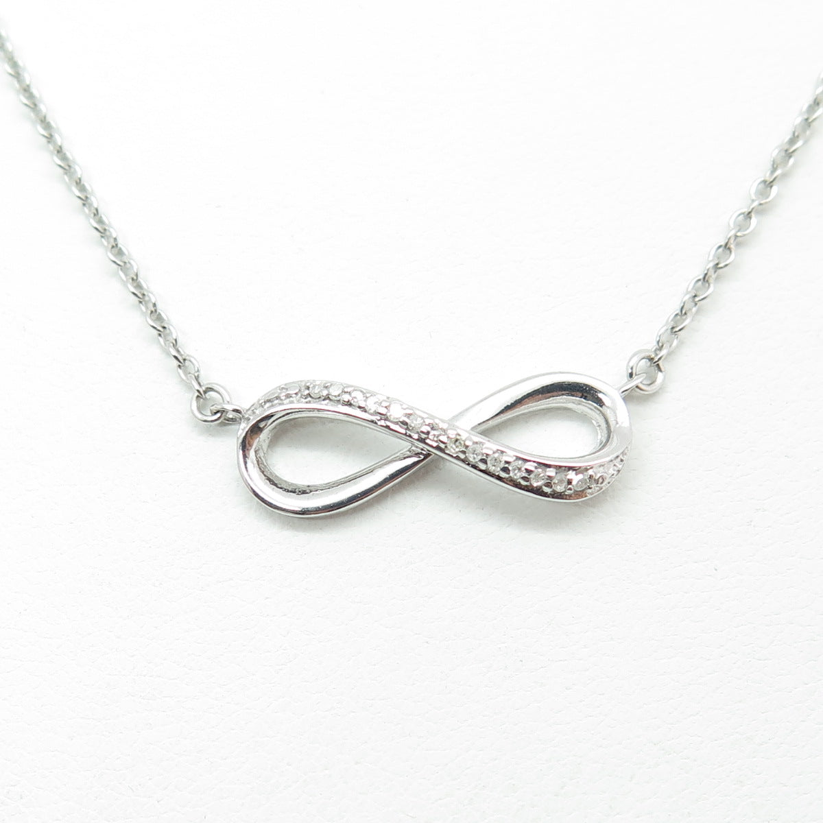 SUN 925 Sterling Silver Italy Real Diamond Infinity Cable Chain Necklace 16-18"