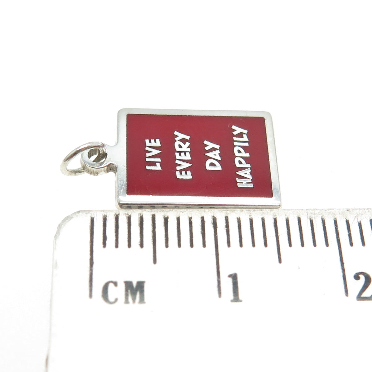 925 Sterling Silver Red Enamel "Live Every Day Happily" Minimalist Charm Pendant