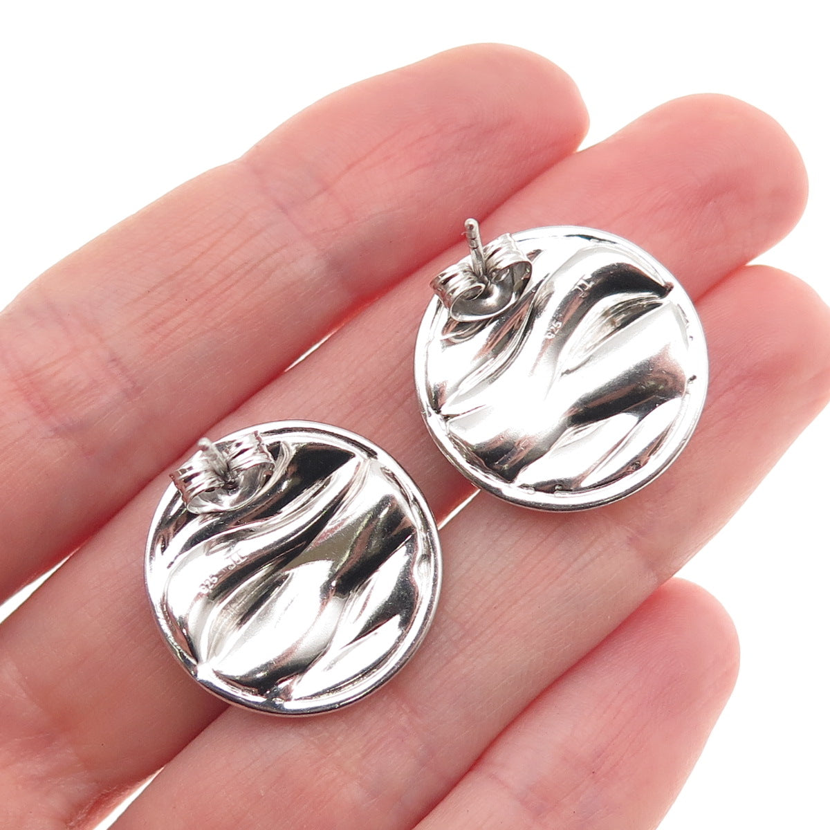 925 Sterling Silver Modernist Wavy Disc Earrings
