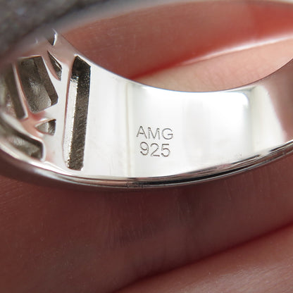 925 Sterling Silver Round-Cut Shaped C Z Signet Wide Ring Size 11.25
