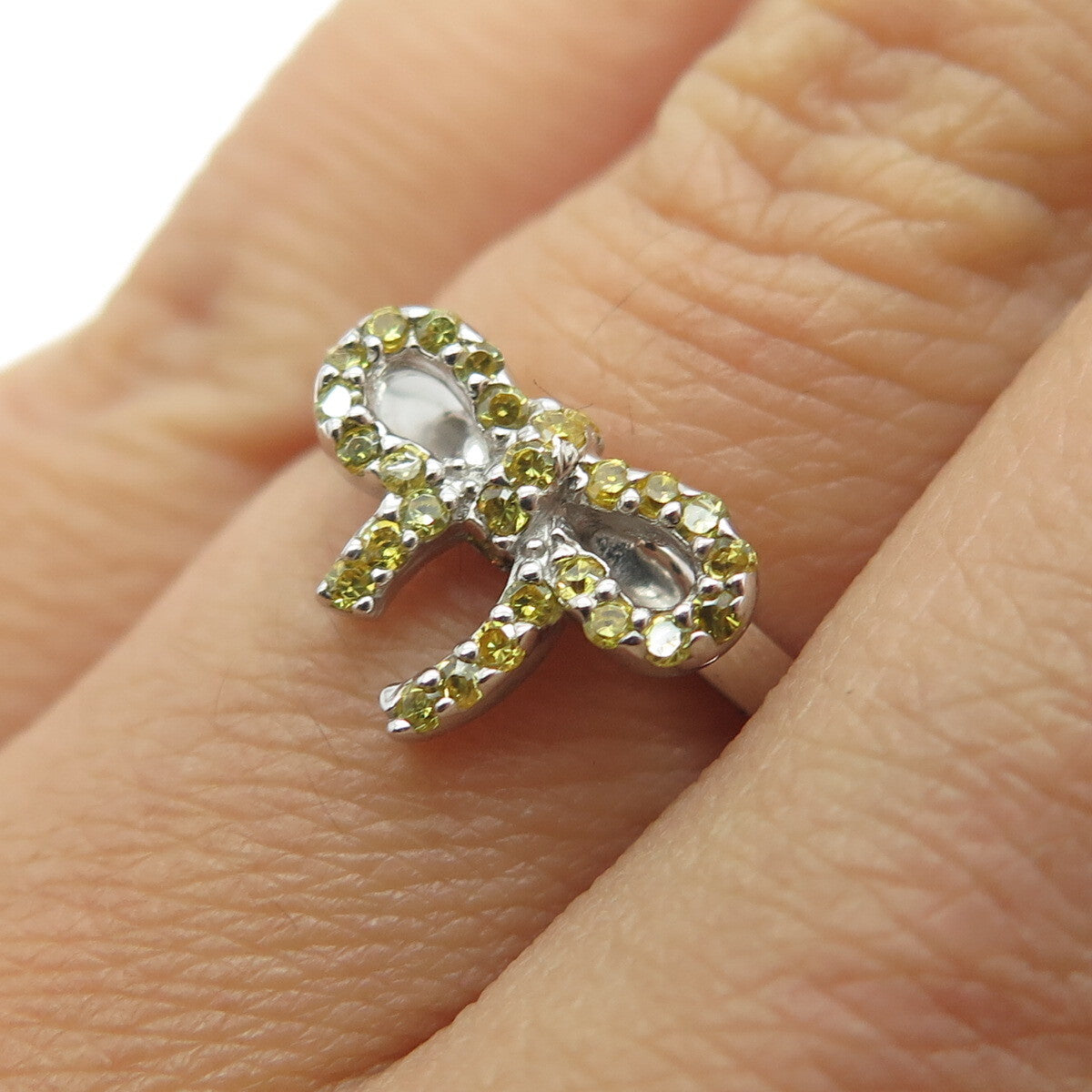 925 Sterling Silver Lemon Round-Cut Shaped C Z Bow Ring Size 5.75