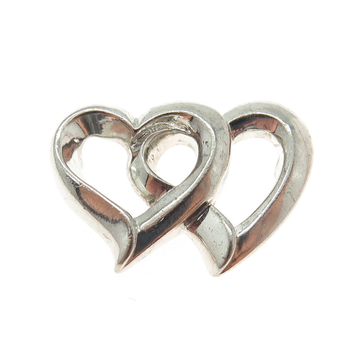 925 Sterling Silver Vintage Couple of Open Hearts Slide Pendant