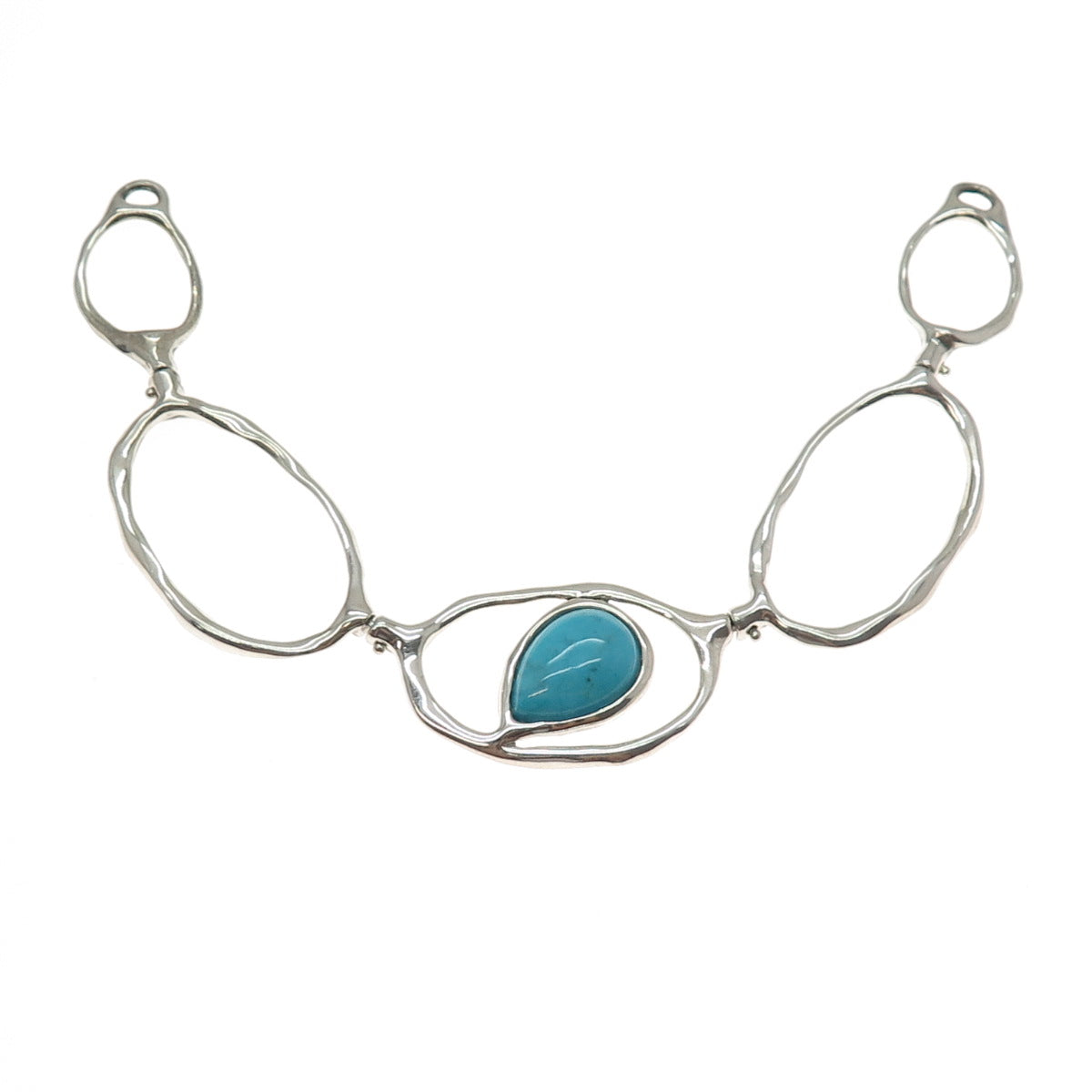 925 Sterling Silver Vintage Real Turquoise Modernist Centerpiece of Necklace