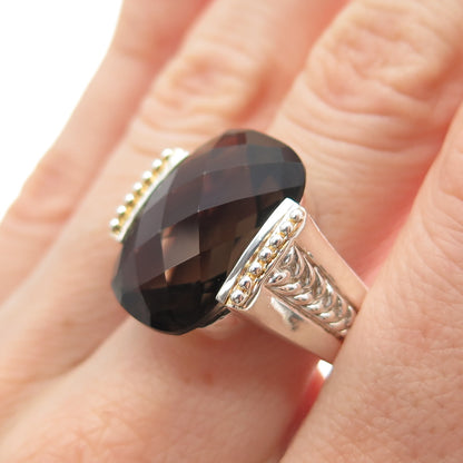 MICHELLE ALBALA Sterling Silver 2-Tone Vintage Real Smoky Quartz Ring Size 9.25
