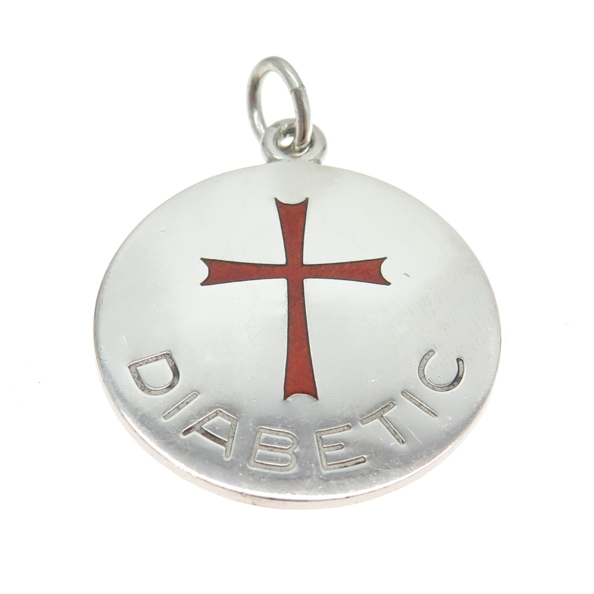 THE THOMAE CO. 925 Sterling Silver Vintage Enamel "Diabetic" Cross Pendant