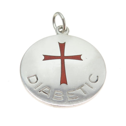 THE THOMAE CO. 925 Sterling Silver Vintage Enamel "Diabetic" Cross Pendant