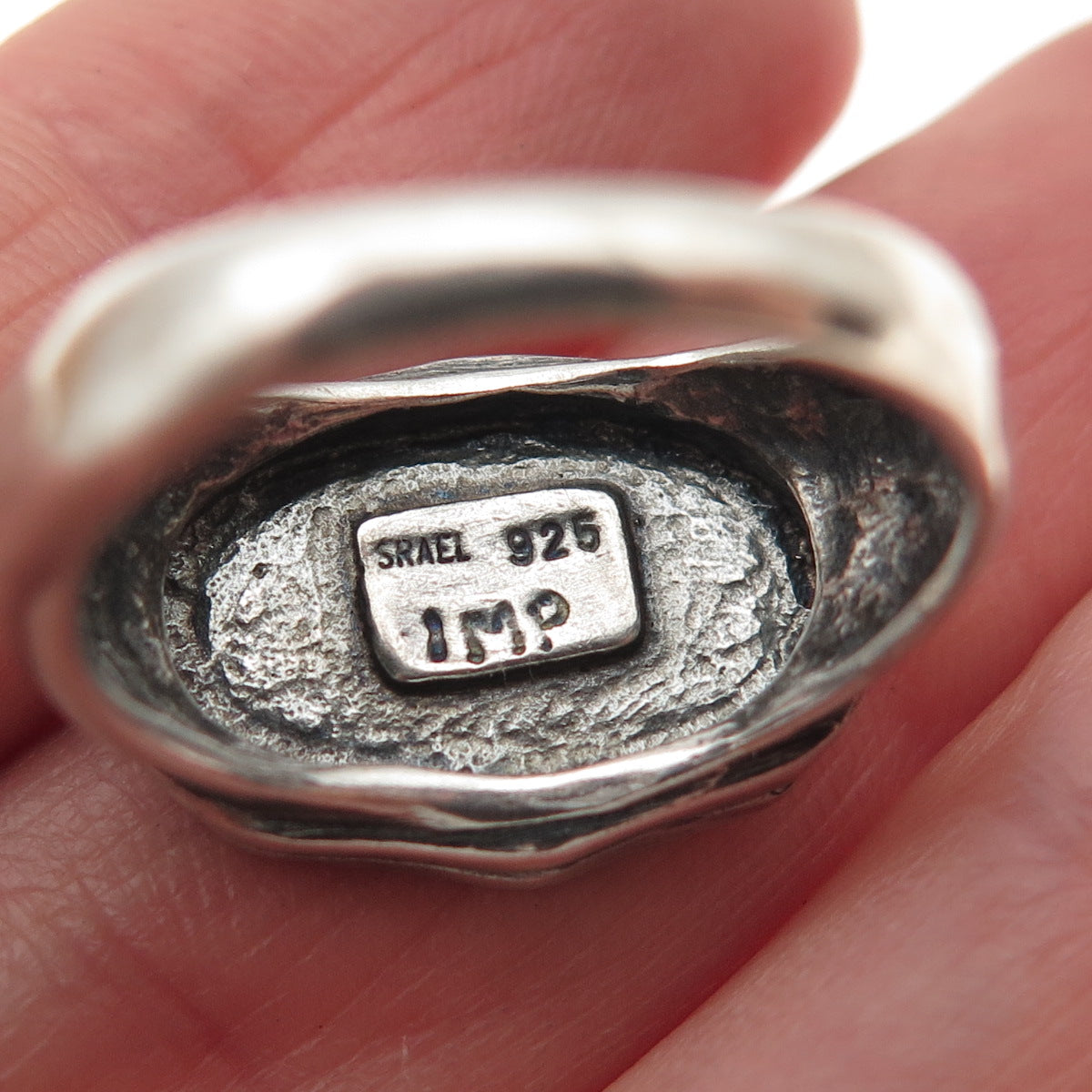 925 Sterling Silver Vintage IMP Israel Jerusalem Oxidized Signet Ring Size 7