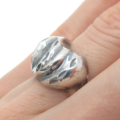 925 Sterling Silver Vintage Modernist Dome Oxidized Ring Size 6