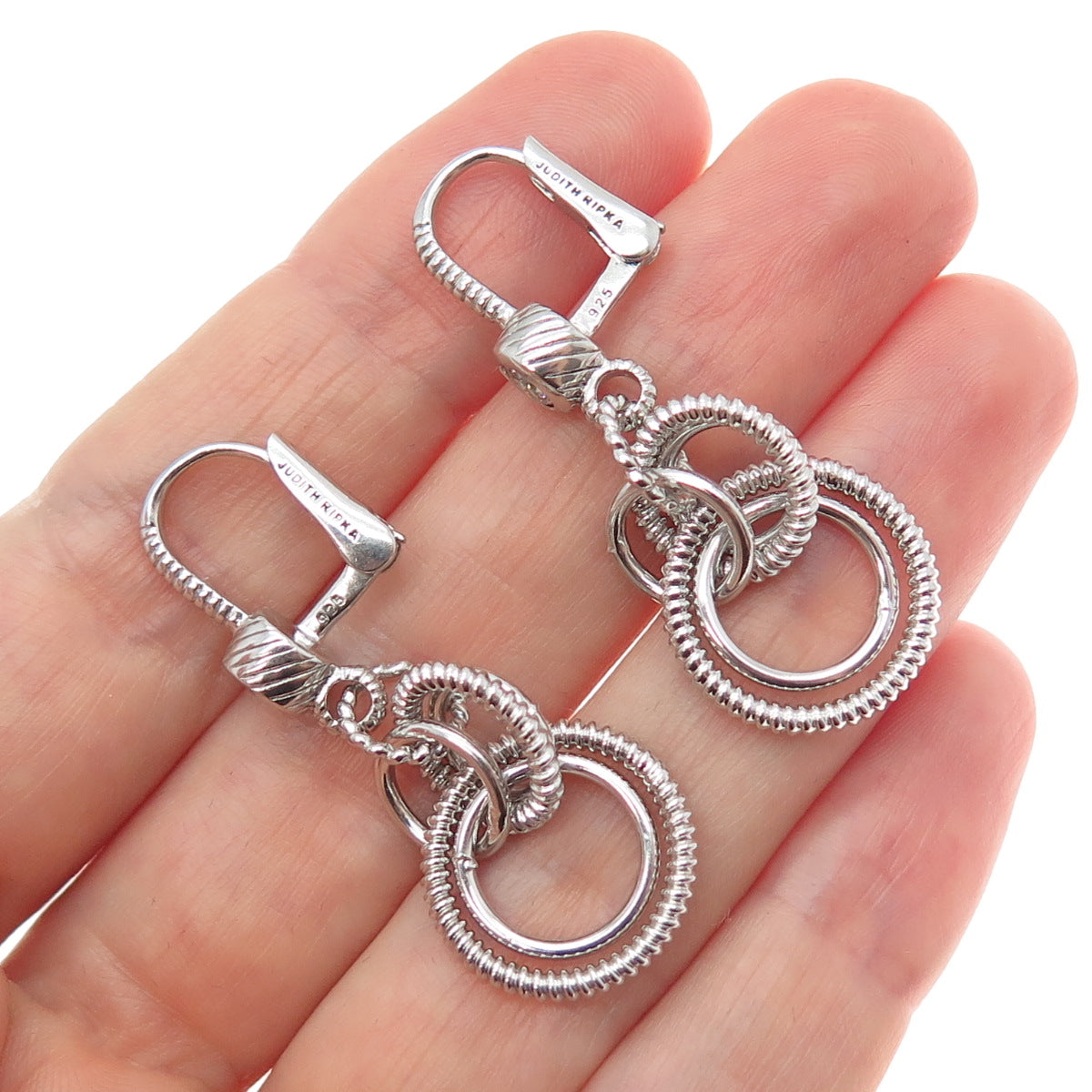 JUDITH RIPKA 925 Sterling Silver Round-Cut C Z Multi-Circle Dangle Earrings