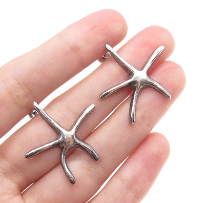 925 Sterling Silver Vintage Starfish Oxidized Earrings