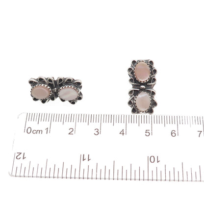 Old Pawn 925 Sterling Silver Vintage Southwestern MOP Oxidized Tribal Earrings