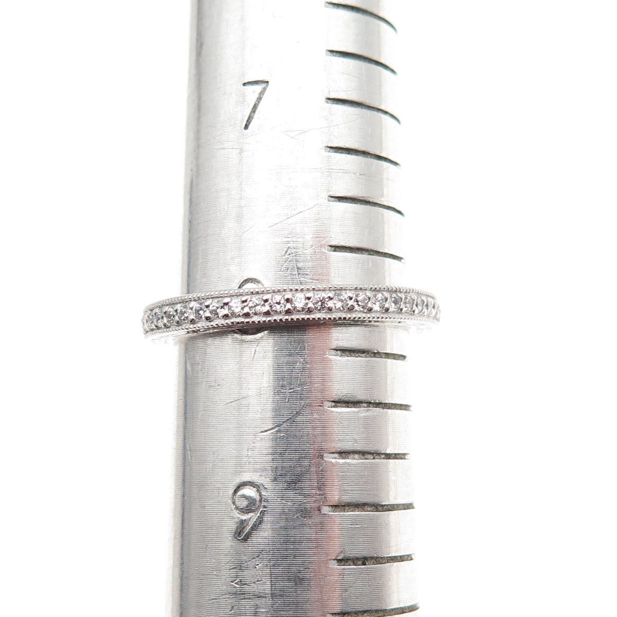 925 Sterling Silver Round-Cut C Z Eternity Stackable Band Ring Size 8