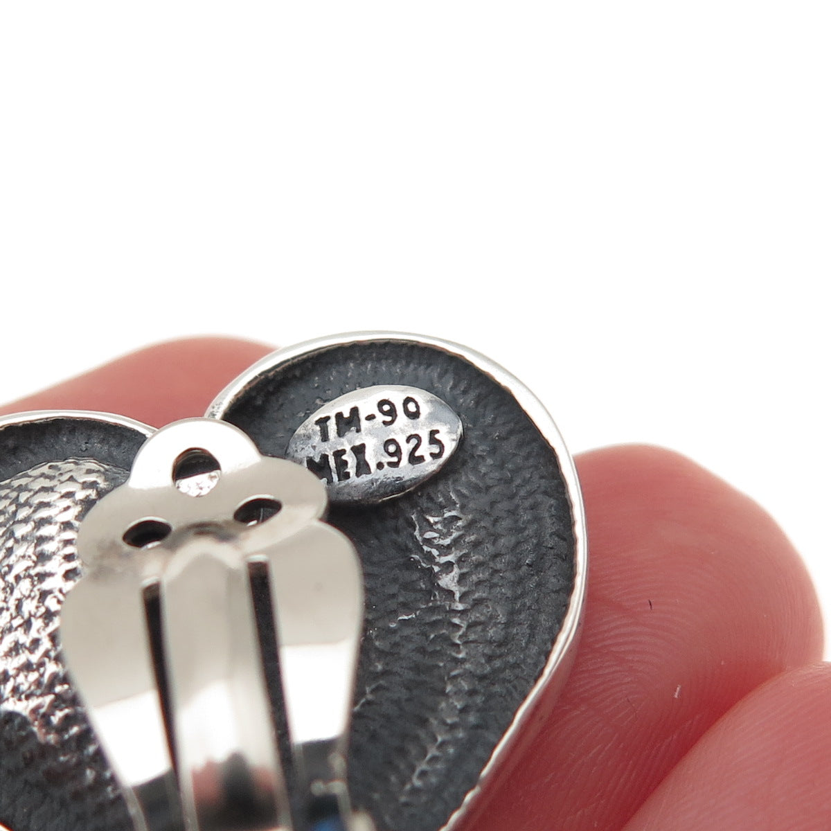 925 Sterling Silver Vintage Mexico Modernist Heart Oxidized Clip On Earrings
