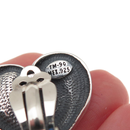 925 Sterling Silver Vintage Mexico Modernist Heart Oxidized Clip On Earrings