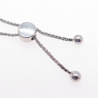 925 Sterling Silver 10K Gold Real Diamond Heartbeat Adjustable Bracelet 6-8.75"