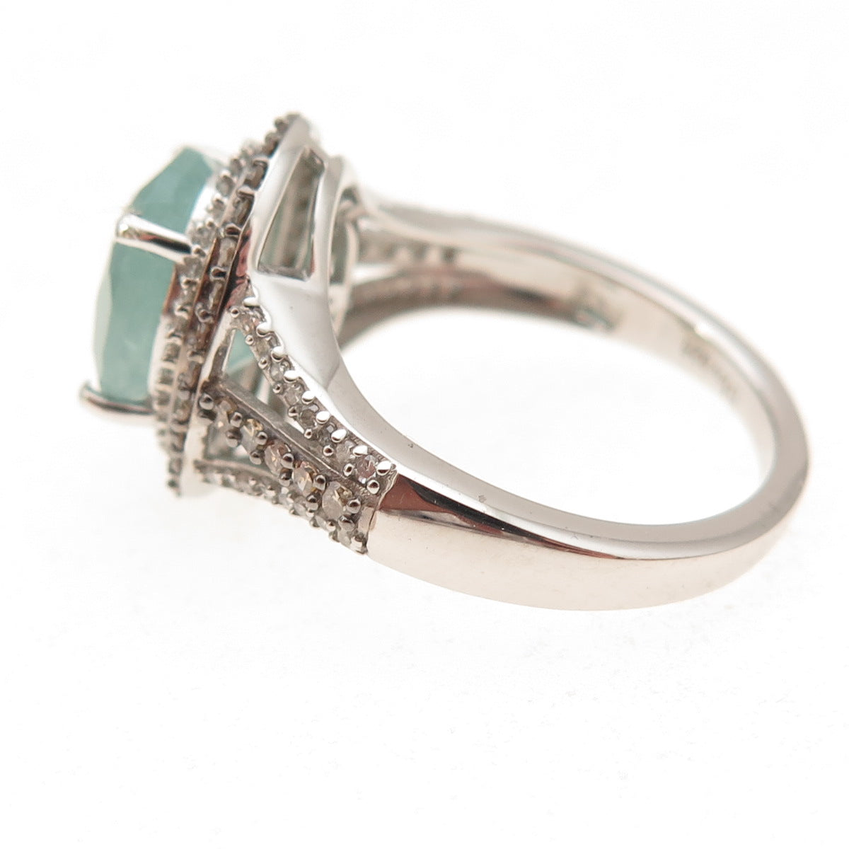 D'Joy 925 Sterling Silver Real Champagne Diamond & Aquamarine Ring Size 8