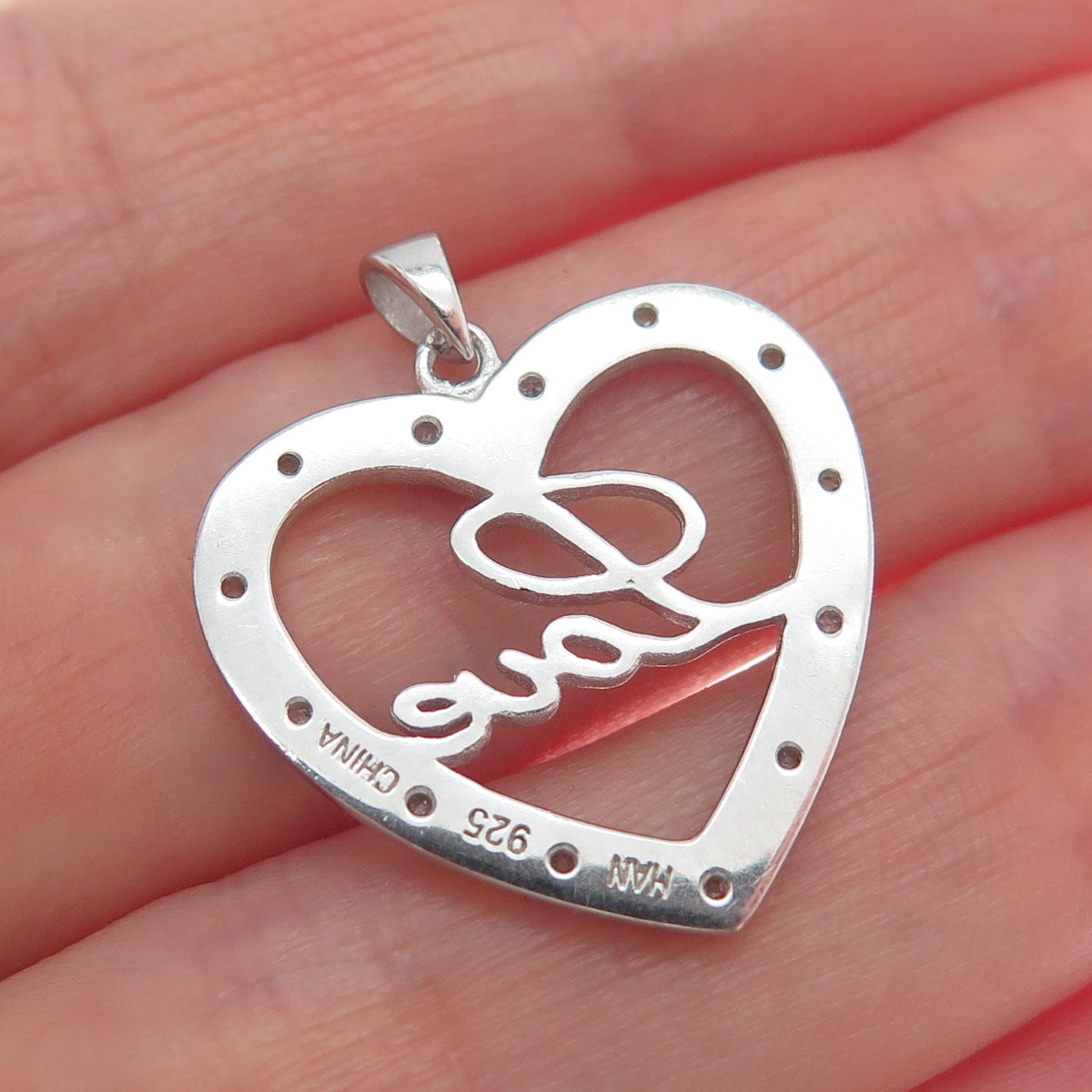 HAN 925 Sterling Silver Real Round-Cut Diamond Love Heart Minimalist Pendant