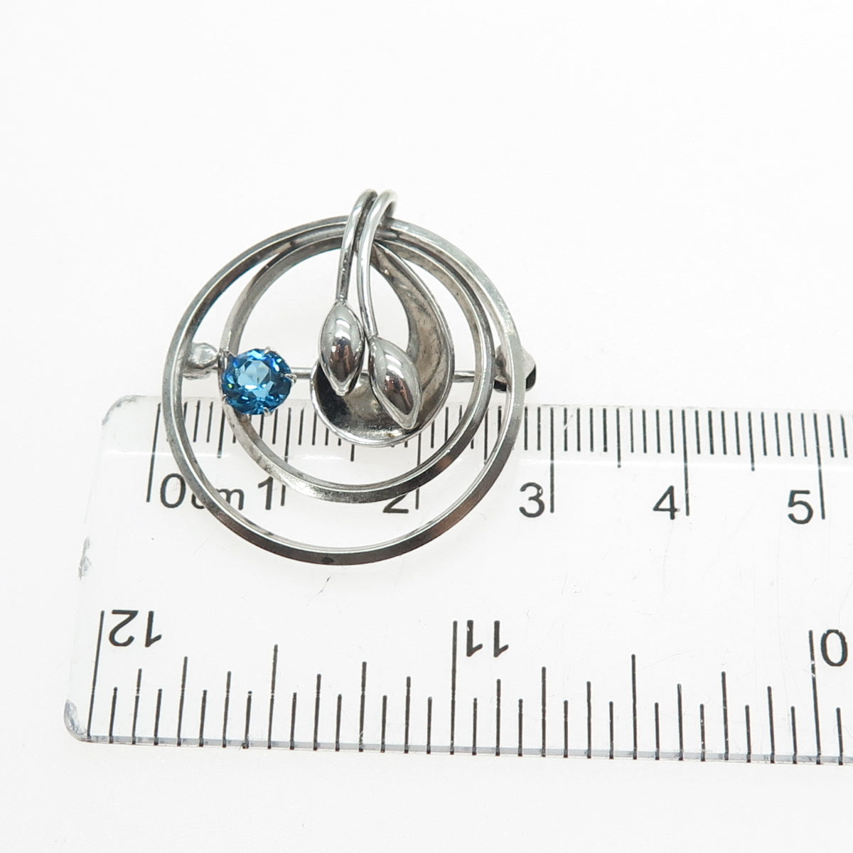 CARL ART 925 Sterling Silver Antique Blue Rhinestone Floral Oxidized Pin Brooch