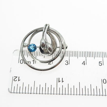 CARL ART 925 Sterling Silver Antique Blue Rhinestone Floral Oxidized Pin Brooch