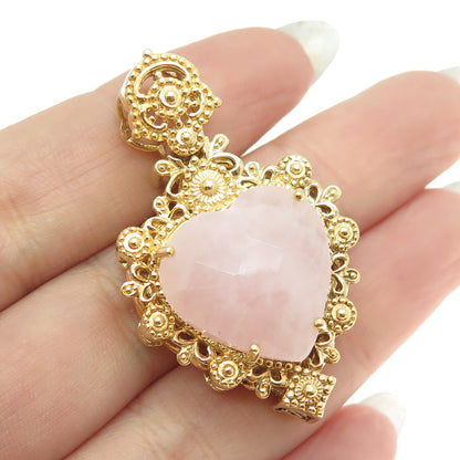 GTR Goudsmit 925 Sterling Silver Gold Plated Real Rose Quartz Heart Pendant