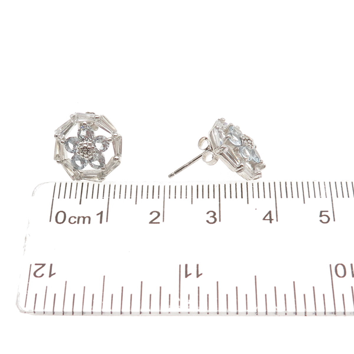 925 Sterling Silver Round-Cut Blue & Tapered Baguette-Cut White C Z Earrings