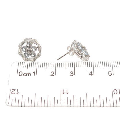 925 Sterling Silver Round-Cut Blue & Tapered Baguette-Cut White C Z Earrings