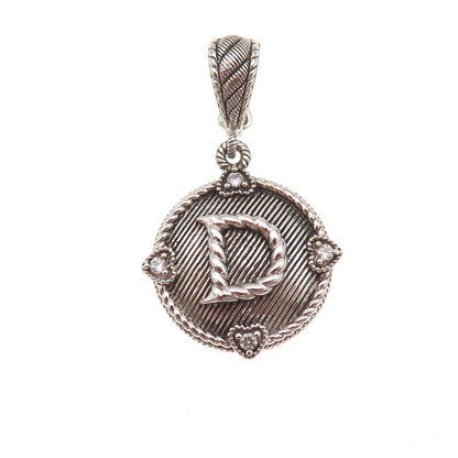 Judith Ripka 925 Sterling Silver Round-Cut C Z Letter D Initial Charm Pendant