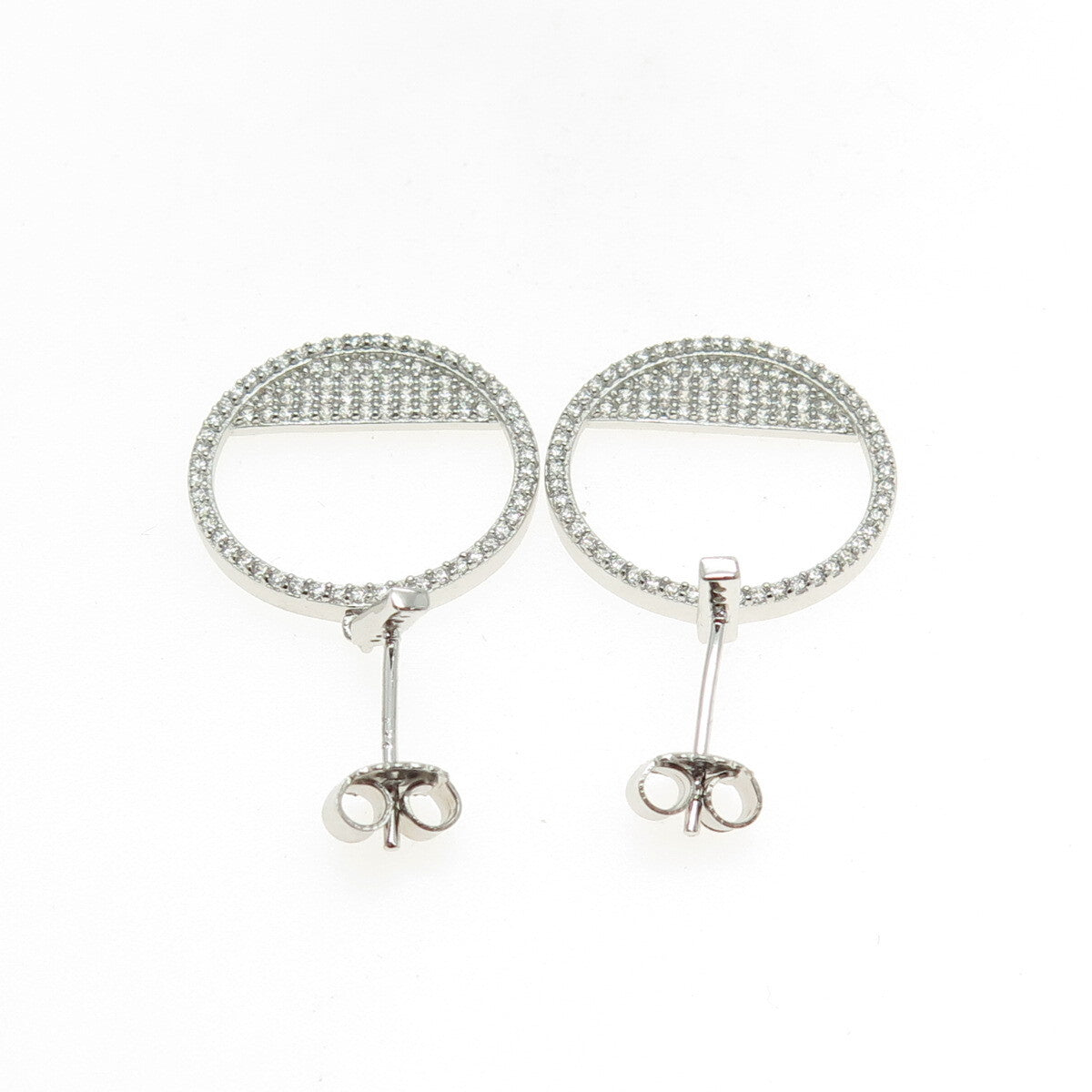 925 Sterling Silver Round-Cut C Z Circle Dangle Earrings