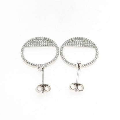 925 Sterling Silver Round-Cut C Z Circle Dangle Earrings