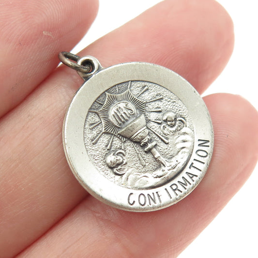 925 Sterling Silver Vintage Confirmation Medal Religious Pendant