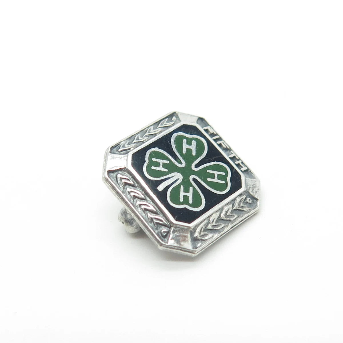 925 Sterling Silver Vintage Metal Illinois Enamel "Fifth" Clover Lucky Brooch