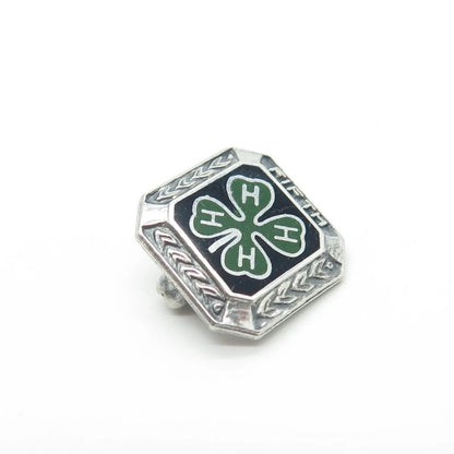 925 Sterling Silver Vintage Metal Illinois Enamel "Fifth" Clover Lucky Brooch