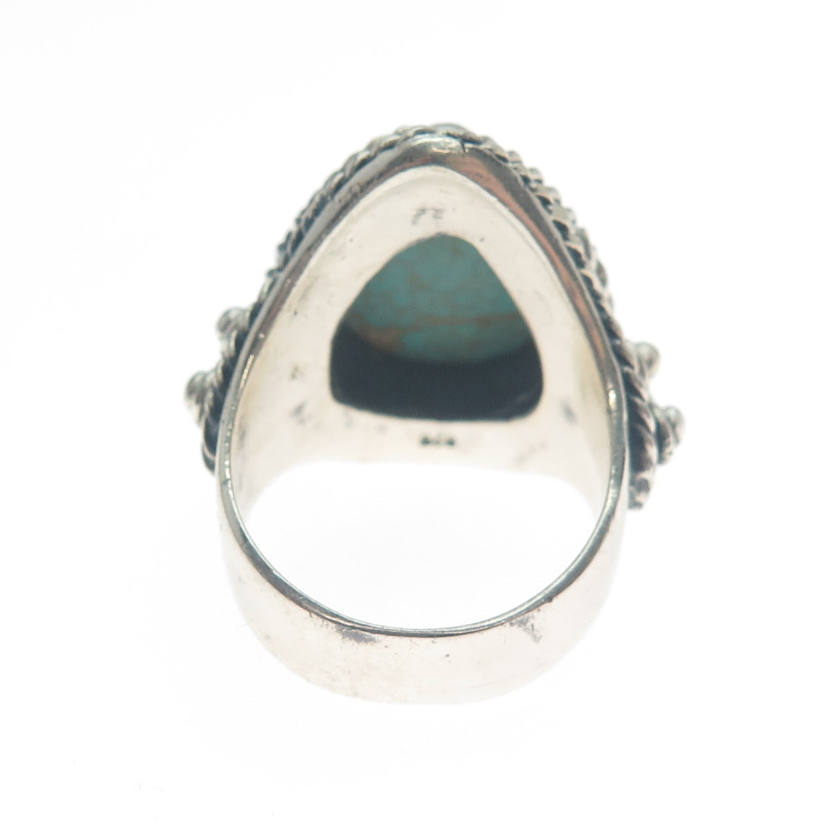 925 Sterling Silver Vintage Real Pear-Cut Turquoise Oxidized Ring Size 9.25