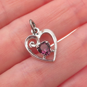 925 Sterling Silver Vintage Purple Rhinestone Heart Mini Charm Pendant
