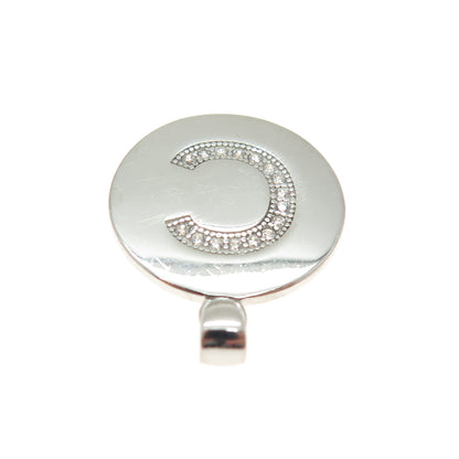925 Sterling Silver Round-Cut C Z Letter "C" Initial Minimalist Charm Pendant