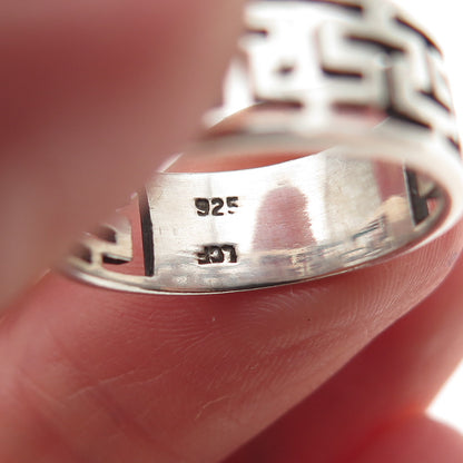 925 Sterling Silver Vintage Greek Maze Oxidized Band Ring Size 6.75