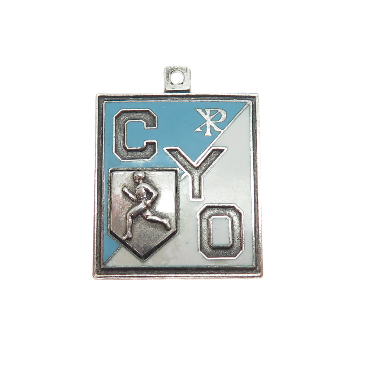 925 Sterling Silver Antique 1945 Enamel CYO Track & Field Medal Pendant