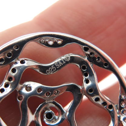 SAI 925 Sterling Silver Black & White C Z Flower Pendant Box Chain Necklace 18"