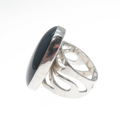 FD FELICIA DESIGN 925 Sterling Silver Vintage Real Black Onyx Dome Ring Size 5.5