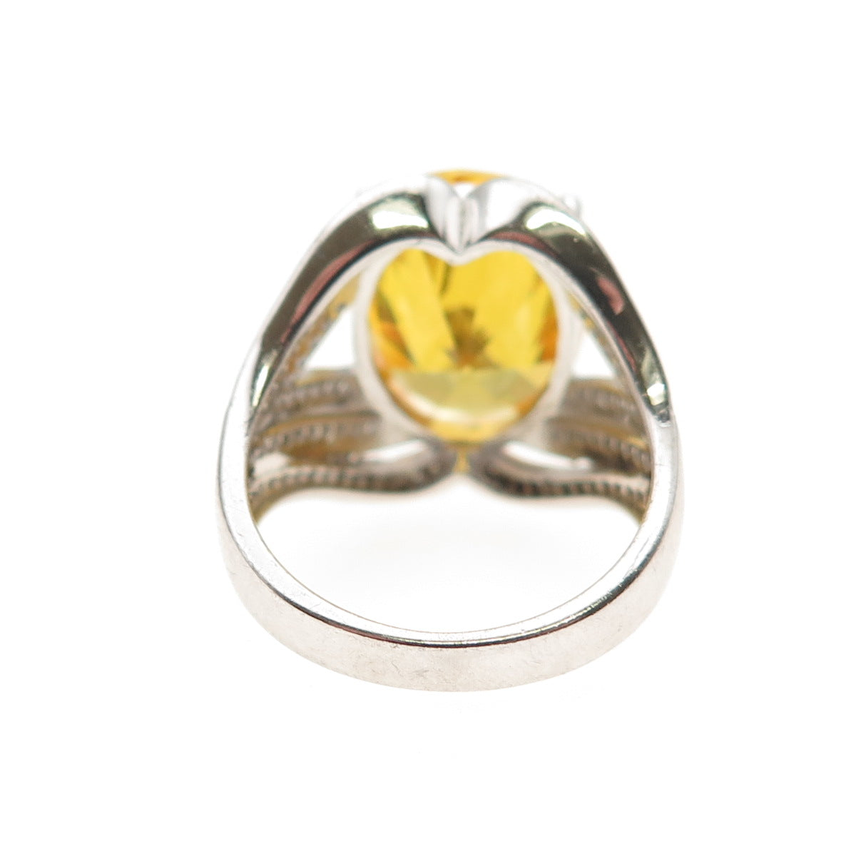 925 Sterling Silver Oval-Cut Canary & Round-Cut White C Z Ring Size 7
