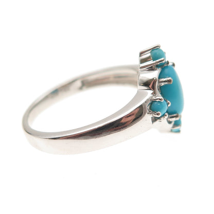 925 Sterling Silver Real Sleeping Beauty Turquoise Floral Ring Size 8
