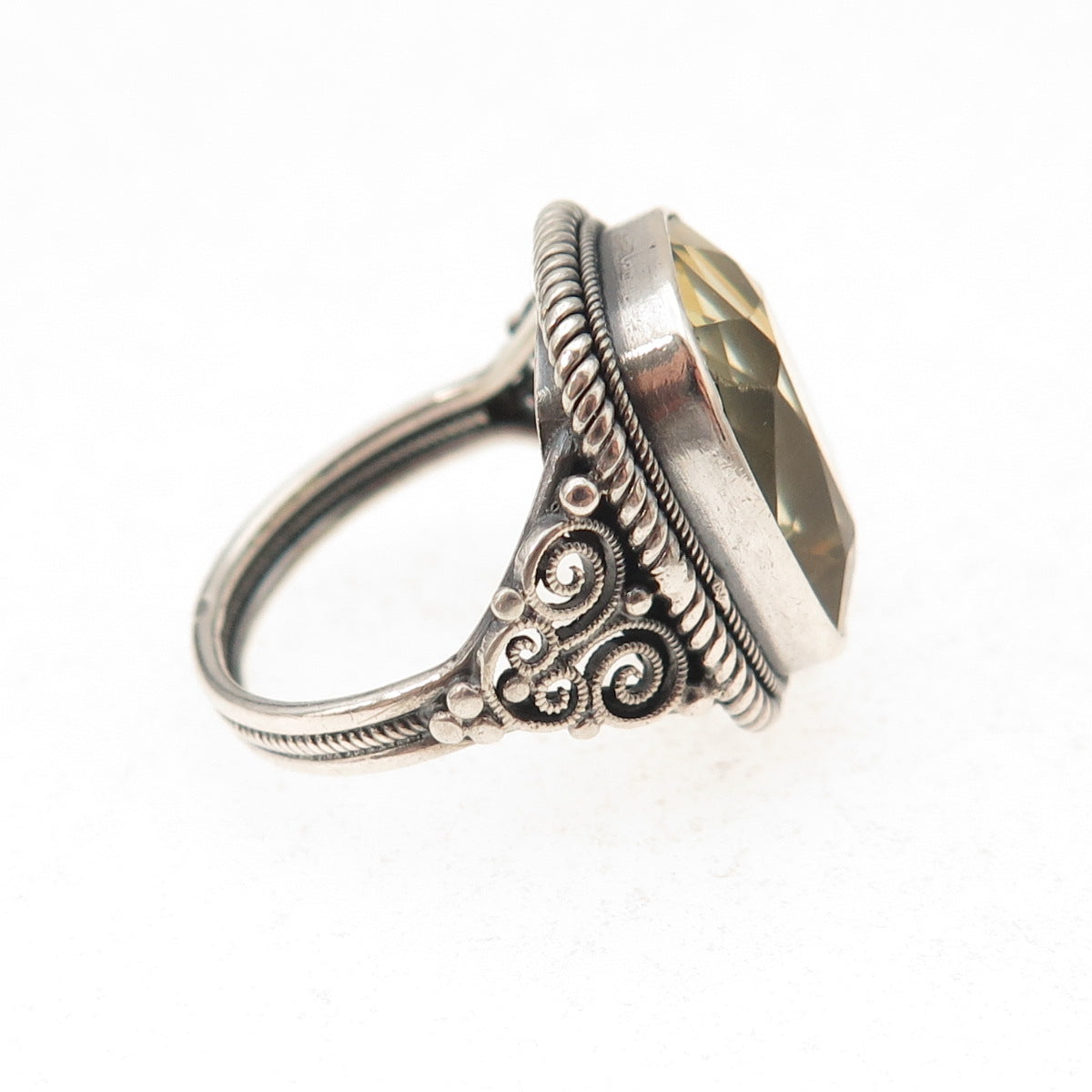 925 Sterling Silver Vintage Real Citrine Oxidized Ring Size 4.75