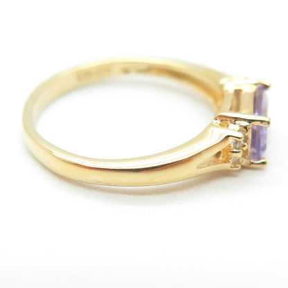 925 Sterling Silver Gold Plated Real Amethyst & C Z Ring Size 7