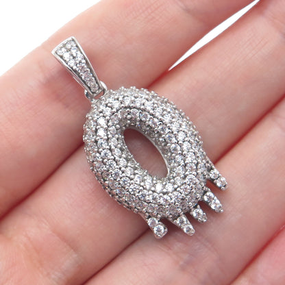 925 Sterling Silver Round-Cut C Z Sparkle Melted Letter O Initial Charm Pendant