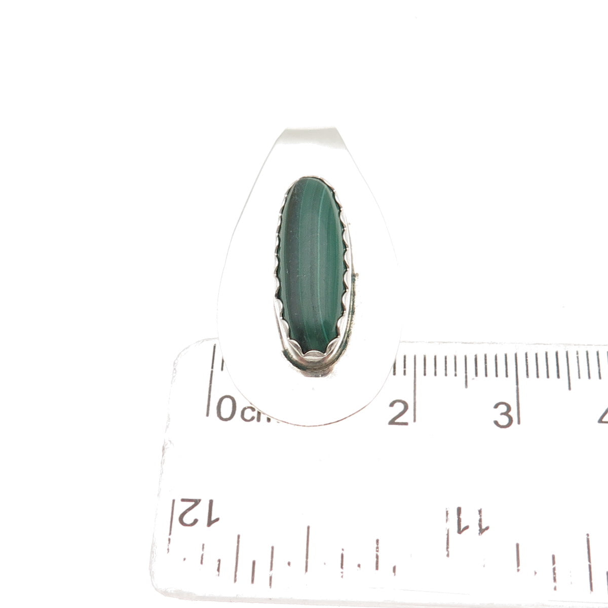 Old Pawn 925 Sterling Silver Vintage Southwestern Malachite Tribal Slide Pendant